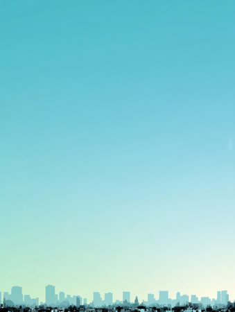 The view shows a minimal New York skyline silhouette at the bottom and a gradient sky above, with space for text or creative messages.の素材