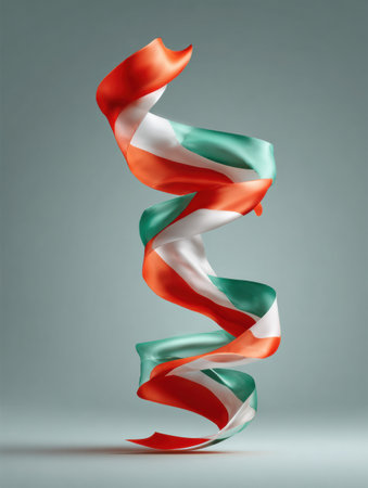 Ribbon patterns flow elegantly, showcasing UAE colors and representing national pride in a soft and celebratory setting.の素材