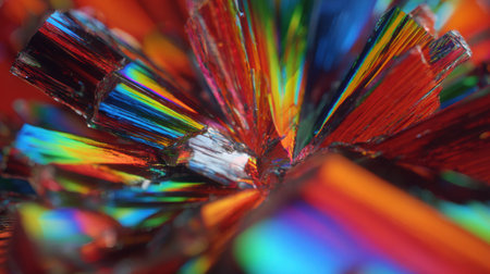 Shimmering glass shards are arranged with a bright center, creating an abstract blur.の素材
