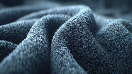 Fleece textile is displayed in a macro view that highlights its soft, detailed texture. The blurred edges create a focus on the center space.の素材