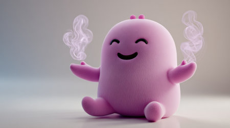 A small mascot sits and breathes deeply in a blank environment, promoting a focus on wellness and relaxation without distractions.の素材