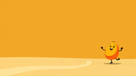 A toon mascot dances joyfully in an open space under a bright background, creating a fun scene for adding text or messages.の素材