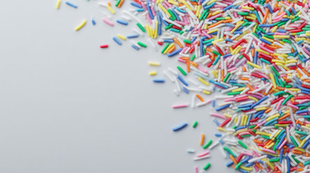Party confetti in various colors spread across a white surface, providing a simple background for branding and creative designs during an event.の素材