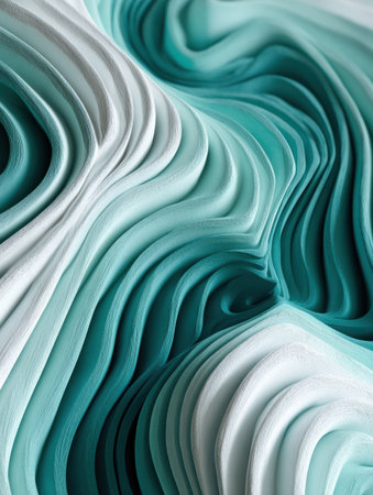 A swirl pattern in creamy white and light mint shows gentle movement across a textured surface, capturing the essence of spring.の素材