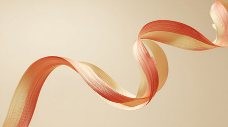 A ribbon in warm pastel colors moves diagonally against a soft background, showcasing a minimal style with a delicate and airy feel.の素材