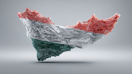 A map of UAE showcases flag colors with a gray backdrop and an empty area for additional text or information.の素材