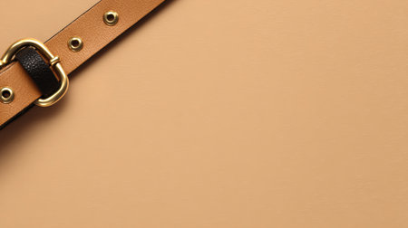 Banner features a stylish dog collar on a clean neutral background with a designated empty area for text related to pet accessories.の素材