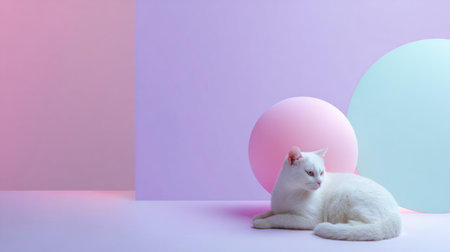 A cat lounges in a grooming spa with soft colors in the background, focusing on comfort and care while enjoying a relaxed moment.の素材