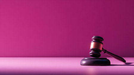 Banner shows a gavel on a sleek surface with a bold backdrop, embodying property law and modern legal themes.の素材