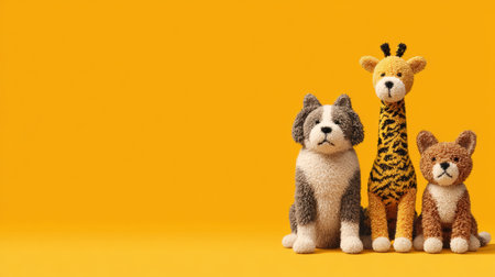 Soft lighting highlights cute pet toys against a vibrant background, creating an inviting space for pet lovers to explore joy and companionship.の素材