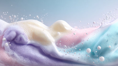 Abstract liquid shapes inspired by water and fur display bubbles and pastel colors, providing space for text in modern advertising.の素材