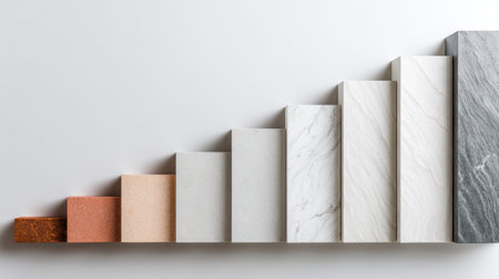 A series of stone steps ascend gradually, showing different materials that represent stages in long term planning and growth over time.の素材