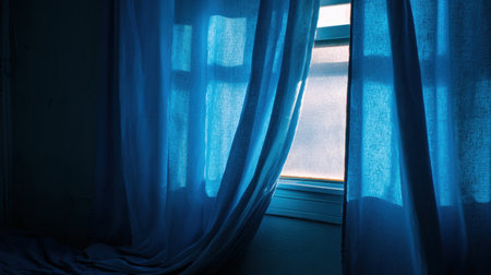 Blackout curtains cover the window, blocking light and noise for workers needing rest in a darkened room.の素材