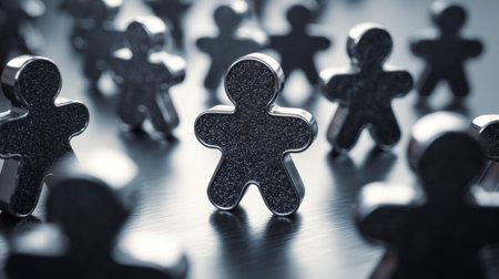 Figures placed in a network to show social trust and openness with smooth surfaces reflecting connection and togetherness among people.の素材