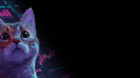 A vet consultation tablet shows colorful nutrition charts as a cat owner reacts excitedly to personalized pet care options.の素材