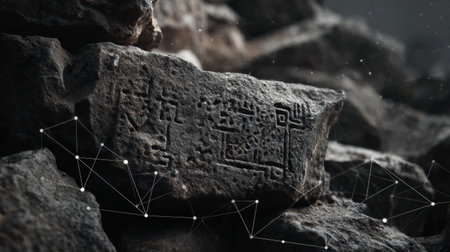 Geometric stone engravings are discovered at an archaeological site showcasing the roots of analytics.の素材