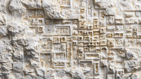 This stone structure presents a detailed view of ancient city planning, with varied paths and sections representing urban layout.の素材