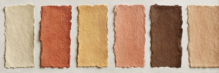Different paper texture samples in warm neutral tones arranged on a light background ideal for branding and design projects.の素材