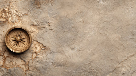 An ancient map texture paired with a compass rose symbol on worn parchment, ideal for exploration themes.の素材