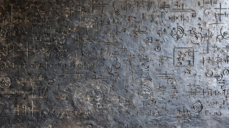 Geometric carvings tell the story of ancient mathematics on a stone surface reminding us of early human thought and creativity.の素材