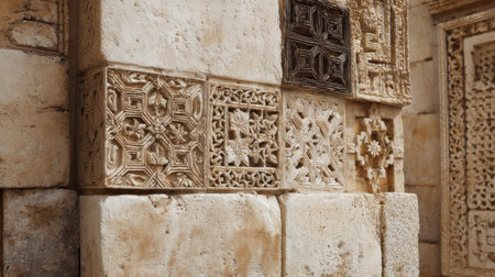 Carved patterns on ancient stone reveal past problem-solving methods and cultural practices, showcasing craftsmanship.の素材