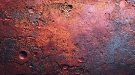 Close-up view of an ancient metal sheet featuring a textured surface with subtle dents and flat lighting in warm colors.の素材