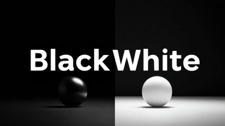 Two spheres in black and white create a clear visual of choice, demonstrating strong contrast in a simple design without distractions.の素材