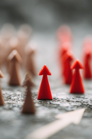 Figures represent focus and distraction in startup growth, illustrating the importance of clear goals and strategies for success in business.の素材