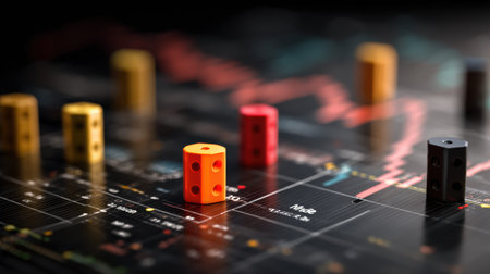 One option stands out as a winner amid a series of losing financial strategies on a dark market visualization board.の素材