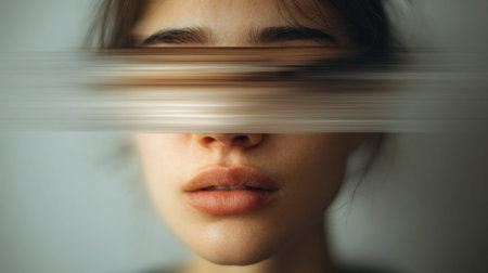 A glass pane moves smoothly across a persons face, blurring the details behind and enhancing the beauty in a simple setting with clean lines.の素材