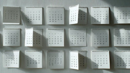 Calendar pages repeatedly fade away, showing the concept of mental overload in a simple and abstract design.の素材