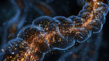 Visual representation of energy flow related to nutrition and gut balance, showing the complex process of digestion.の素材