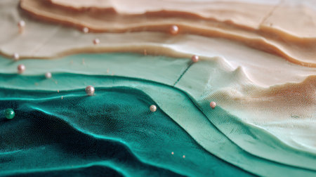 A close look at skin texture with 3D markers indicating hydration levels and moisture balance in teal and white colors.の素材