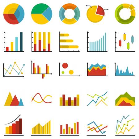 Chart diagram icon set isolated. Flat illustration of 25 chart diagram vector icon for any web designのイラスト素材