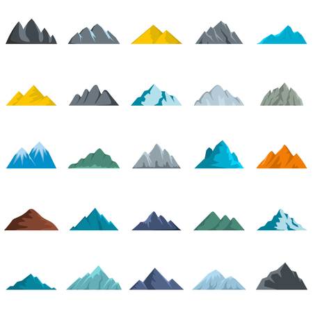 Mountain icons set. Flat illustration of mountain vector icons isolated on white backgroundのイラスト素材