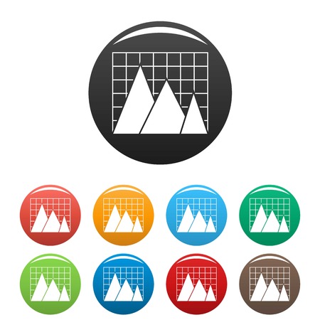 Business chart icons set in simple style many color circle isolated on white backgroundのイラスト素材