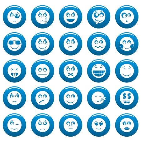 Smile icon set blue. Simple illustration of smile vector icons for webのイラスト素材