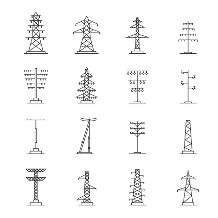 Electrical tower high voltage icons set. Outline illustration of 25 electrical tower high voltage vector icons for webのイラスト素材