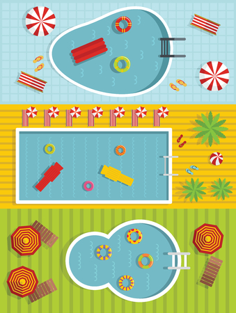 Summer pool party banner horizontal concept set. Flat illustration of summer pool party vector banner horizontal concepts for webのイラスト素材