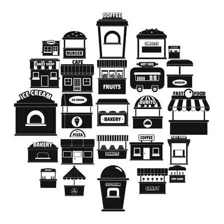 Simple illustration of 25 street food kiosk vector icons for webのイラスト素材