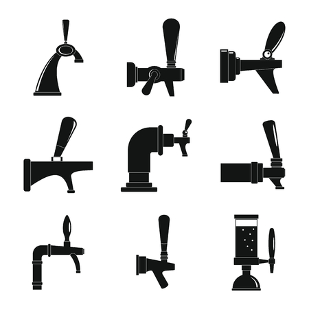 Beer tap icons set. Simple illustration of 9 beer tap vector icons for webのイラスト素材