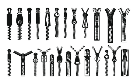 Zipper puller lock icons set. Simple illustration of 32 zipper puller button lock vector icons for webのイラスト素材