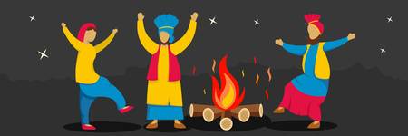 Lohri banner. Flat illustration of lohri vector banner for webのイラスト素材