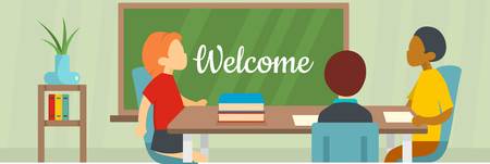 Welcome school banner. Flat illustration of welcome school vector banner for webのイラスト素材