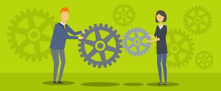 Teacher with gear banner. Flat illustration of teacher with gear vector banner for webのイラスト素材