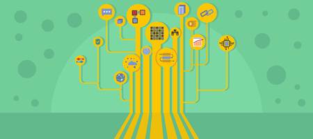 Software chain banner. Flat illustration of software chain vector banner for webのイラスト素材