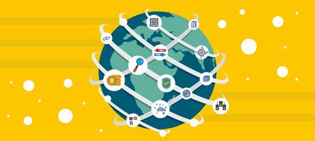 Earth chain banner. Flat illustration of earth chain vector banner for webのイラスト素材