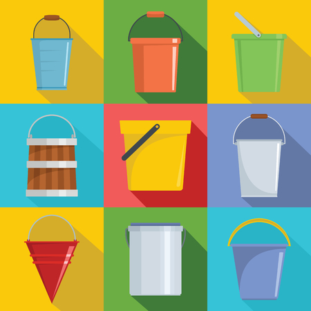 Bucket types container icons set flat illustration colorful vector for webのイラスト素材