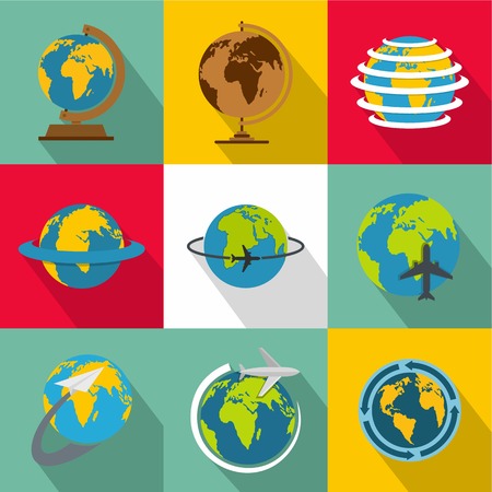 World map icons set. flat set of 9 world map vector icons for web isolated on white backgroundのイラスト素材