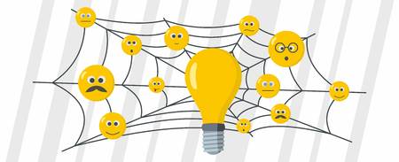 Flat illustration of smile and lamp vector banner for webのイラスト素材